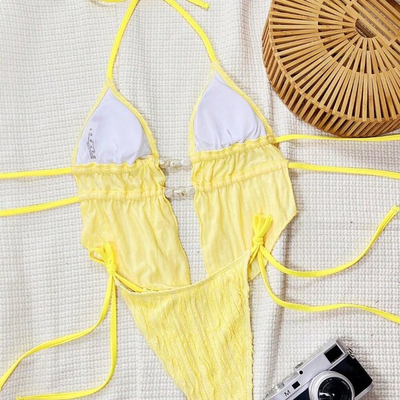 Sexy Womens Strappy Backless Triangle Drawstring Halter Top&Bottom bikini set - Picture 3 of 5